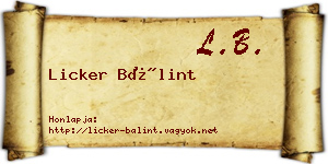 Licker Bálint névjegykártya